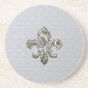 Silver Fleur de Lys Pattern Sandstone Coaster