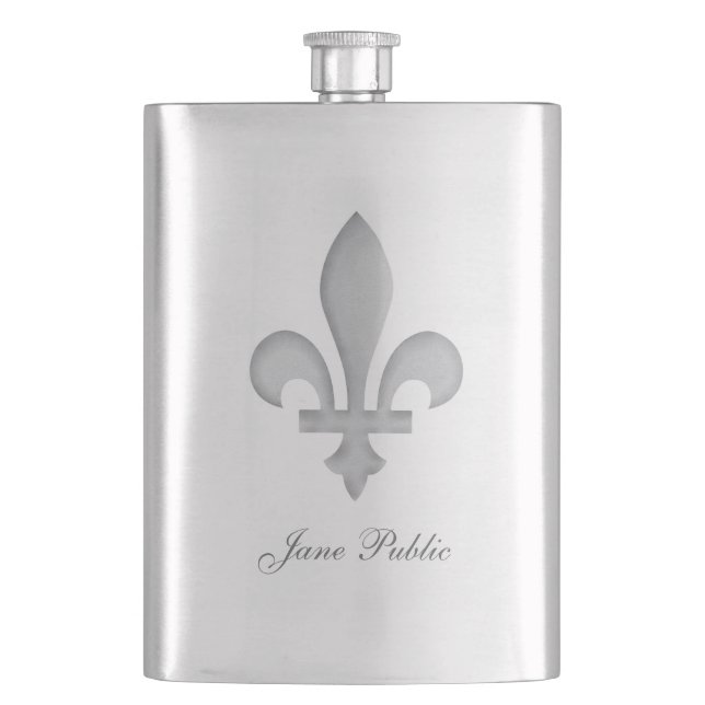 Silver Fleur-de-Lys Personalised Premium Flask (Front)
