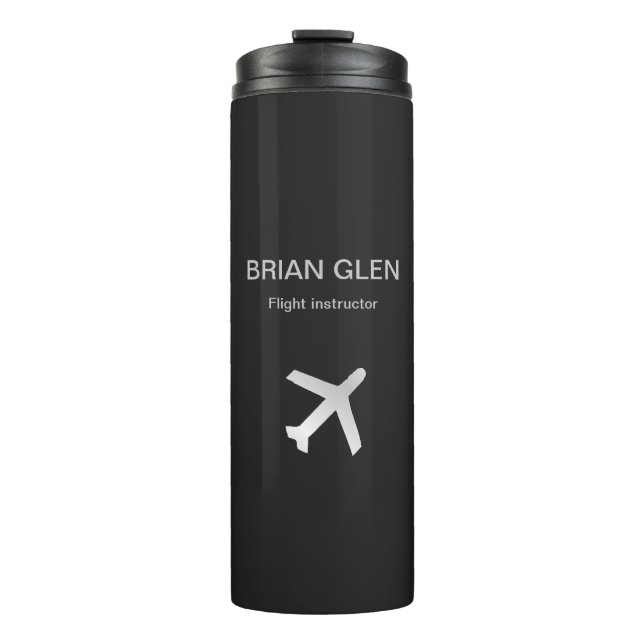 Silver flight plane silhouette grey thermal tumbler (Front)