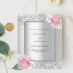 Silver floral 25th wedding anniversary invitation<br><div class="desc">Faux silver looking background decorated with blush pink and white florals,  flowers and faux silver glitter,  sparkles. Personalise and add your names and party details. Black letters. 

1 sheet = 1 invitation printed edge to edge.</div>