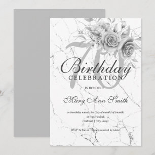 Silver Floral 70th Birthday Party Marble Invitation