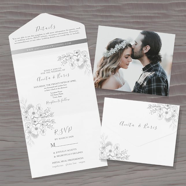 Silver Floral All-in-One Wedding Invite (Creator Uploaded)