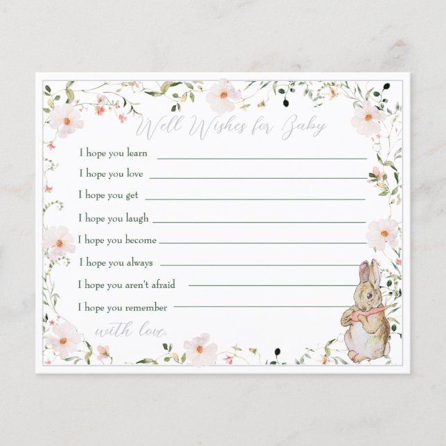 Silver Floral Baby Bunny Baby Shower Advice Card (Front)