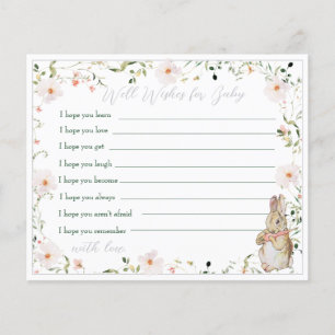 Silver Floral Baby Bunny Baby Shower Advice Card