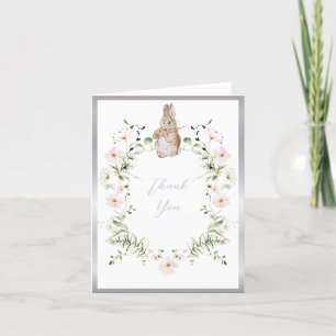 Silver Floral Baby Bunny Baby Shower Thank You Card