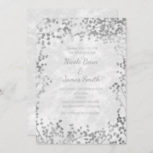 Silver Floral Berries Elegant Wedding Invitations