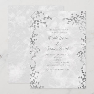 Silver Floral Berries Elegant Wedding Invitations