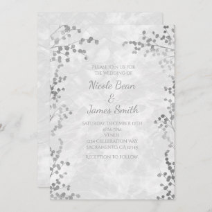 Silver Floral Berries Elegant Wedding Invitations