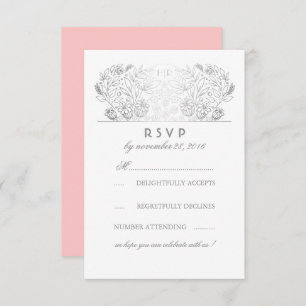 Silver Floral Blush and White Wedding RSVP Card