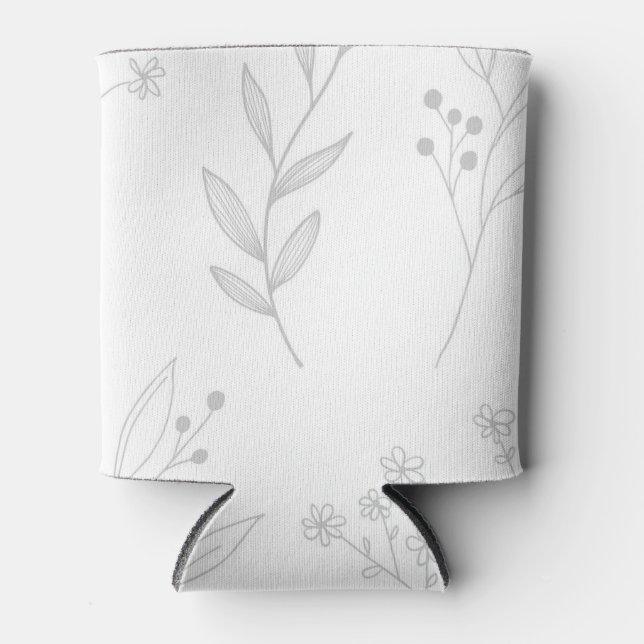 Silver Floral Boho Wedding Can Cooler (Front)