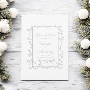 Silver Floral Border Wedding Invitation