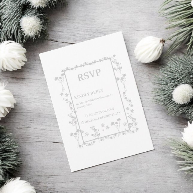 Silver Floral Border Wedding RSVP Card (Creator Uploaded)