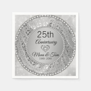 Silver Floral Damask And Heart Napkin