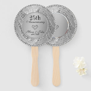 Silver Floral Damask Anniversary Hand Fan