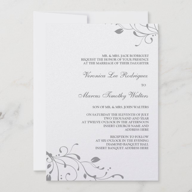 Silver Floral Decal Invitation (Front)