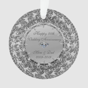 Silver Floral Diamond 50th Wedding Anniversary Ornament