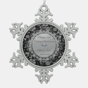 Silver Floral Diamonds 50th Wedding Anniversary Snowflake Pewter Christmas Ornament