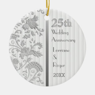 Silver Floral Elegance25th Wedding Anniversary Ceramic Tree Decoration