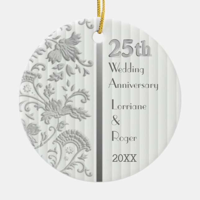 Silver Floral Elegance25th Wedding Anniversary Ceramic Tree Decoration (Front)