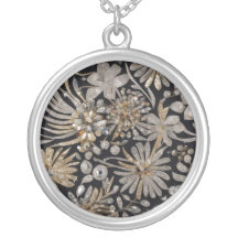 Silver Floral Elegance Round Pendant Necklace