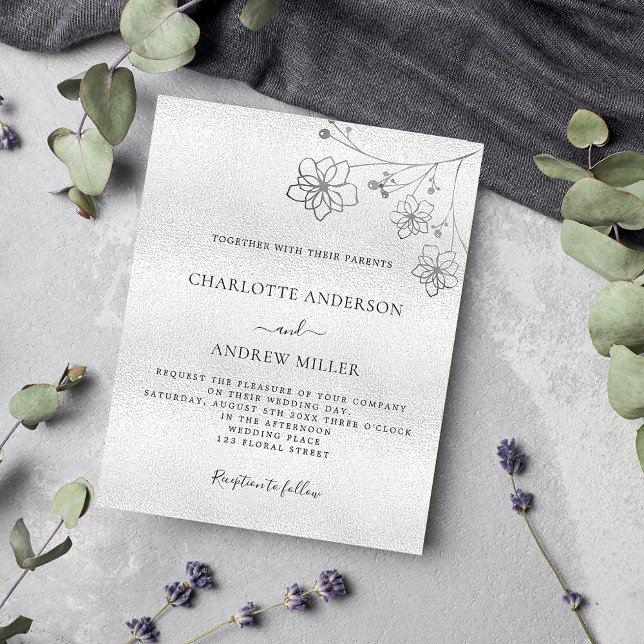 Silver floral elegant budget wedding invitation (Creator Uploaded)