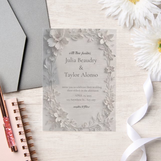 Silver Floral Embossed Wedding Invitation (Wedding)