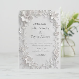 Silver Floral Embossed Wedding Invitation