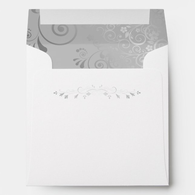 Silver Floral Filigree Elegant Square Wedding Envelope (Back (Bottom))