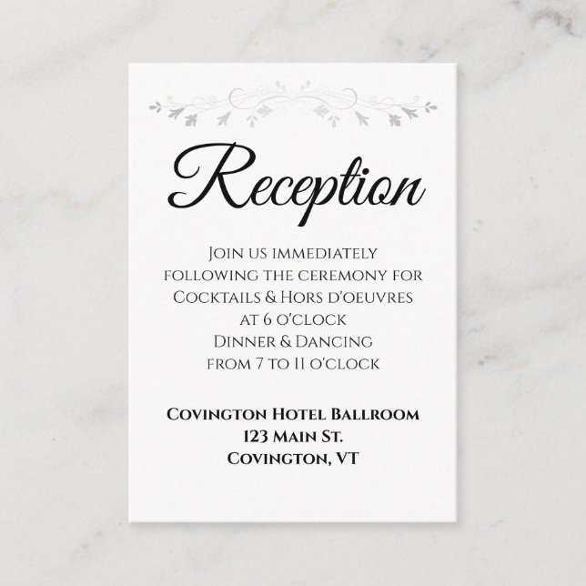 Silver Floral Flourish Elegant Wedding Reception Enclosure Card (Front)