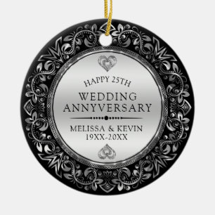 Silver floral frame 25th wedding anniversary ceramic tree decoration
