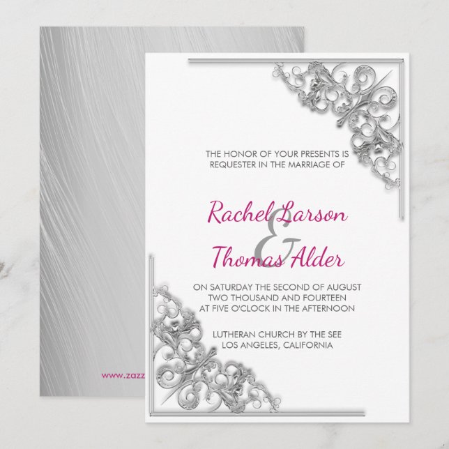 Silver Floral Frame Wedding Invitation (Front/Back)