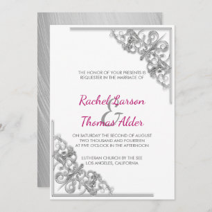 Silver Floral Frame Wedding Invitation