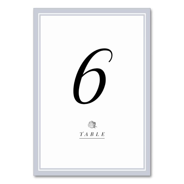 silver floral grey minimalist wedding table card (Front)