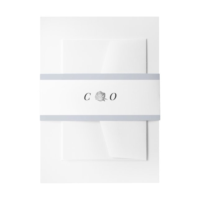 Silver floral grey monogram minimalist wedding invitation belly band (Front Example)