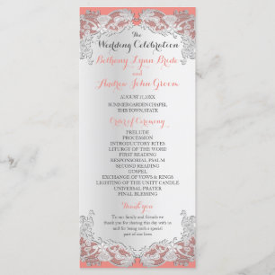 Silver Floral Lace Design Wedding Program Programme