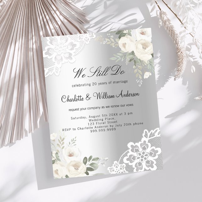 Silver floral lace vow renewal wedding invitation (Creator Uploaded)