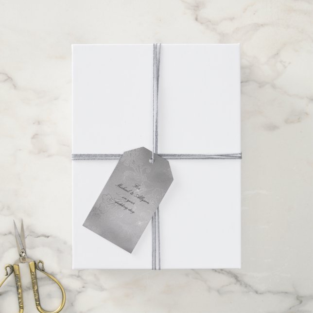 Silver Floral Lace Wedding Gift Tags (With Twine)