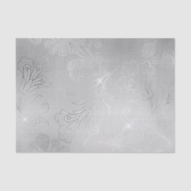 Silver Floral Lace Wedding Tissue Paper (Front)