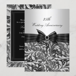 Silver Floral Leaf 25th Wedding Anniversary Invite