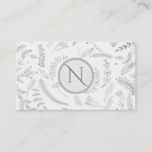Silver Floral Leaves Rustic Wedding Botanical Business Card
