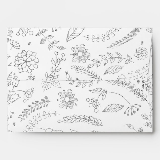 Silver Floral Leaves Rustic Wedding Invitation Envelopes (Back (Top Flap))