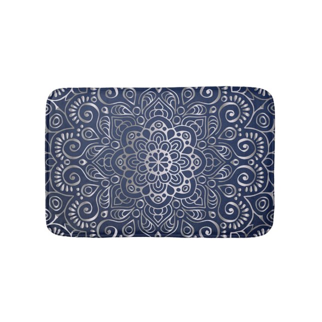 Silver Floral Mandala Bath Mat (Front)
