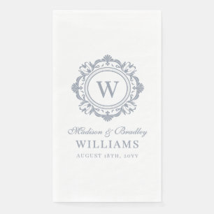 Silver Floral Monogram Wedding Personalised Napkin