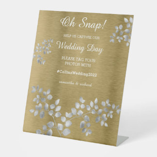 Silver Floral on Gold Wedding Pedestal Sign