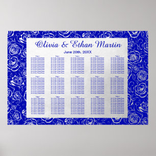 Silver Floral on Royal Blue Poster