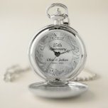 Silver Floral Ornament Pocket Watch<br><div class="desc">Elegant silver grey floral ornament on a silver background and black heart in the middle</div>