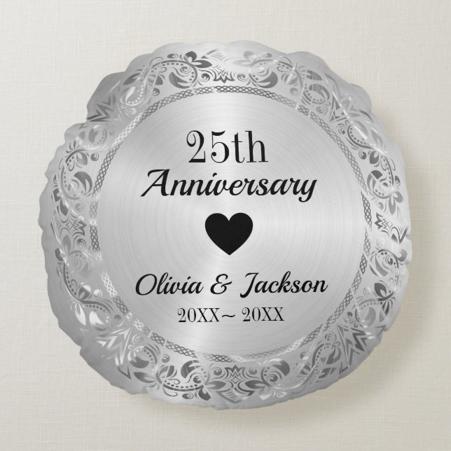 Silver Floral Ornament  Round Cushion (Front)