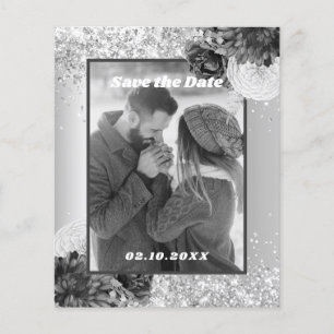 Silver floral photo Save the Date wedding