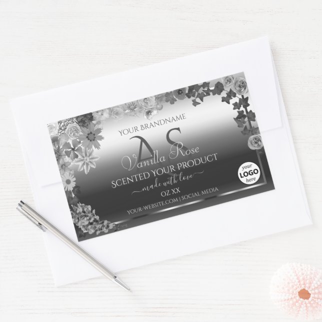 Silver Floral Product Labels with Monogram Logo (Envelope)