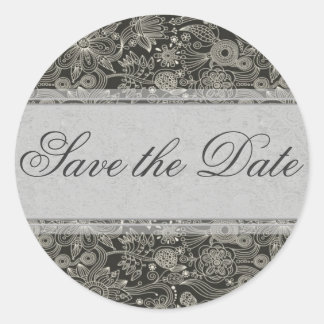 Silver Floral Save the Date Sticker/Seal Classic Round Sticker